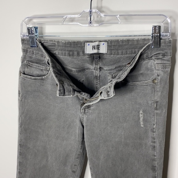 PAIGE Peg Skinny Distressed Grey Wash Denim Jeans - Picture 3 of 7